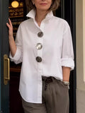 Full Size Oversized Metal Button Long Sleeve Shirt Plus Size - Lilixa.store