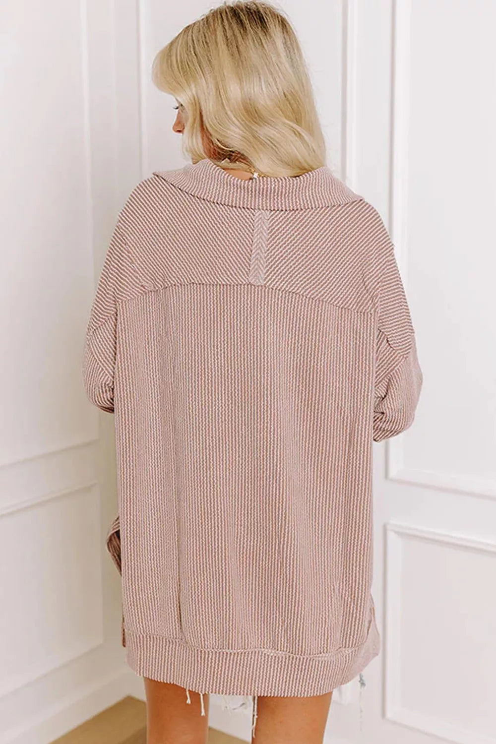 Twist Ribbed Zipper Collar Drop Shoulder Long Sleeve Top - Lilixa.store