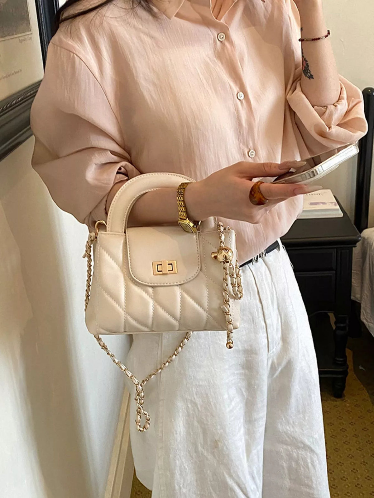Quilted Chain Strap Crossbody Bag - Lilixa.store