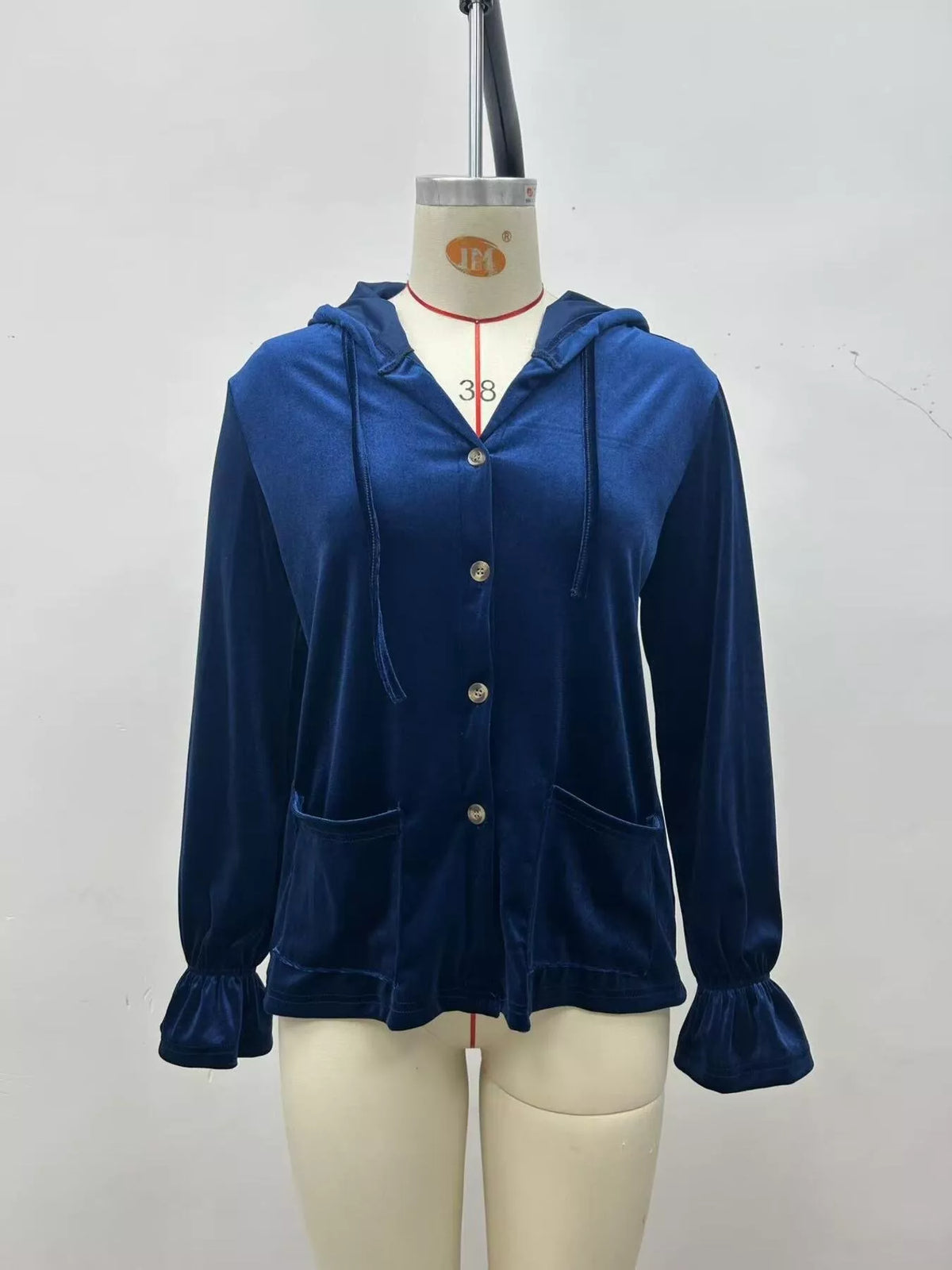 Full Size Velvet Button-Down Hooded Outerwear Plus Size - Lilixa.store