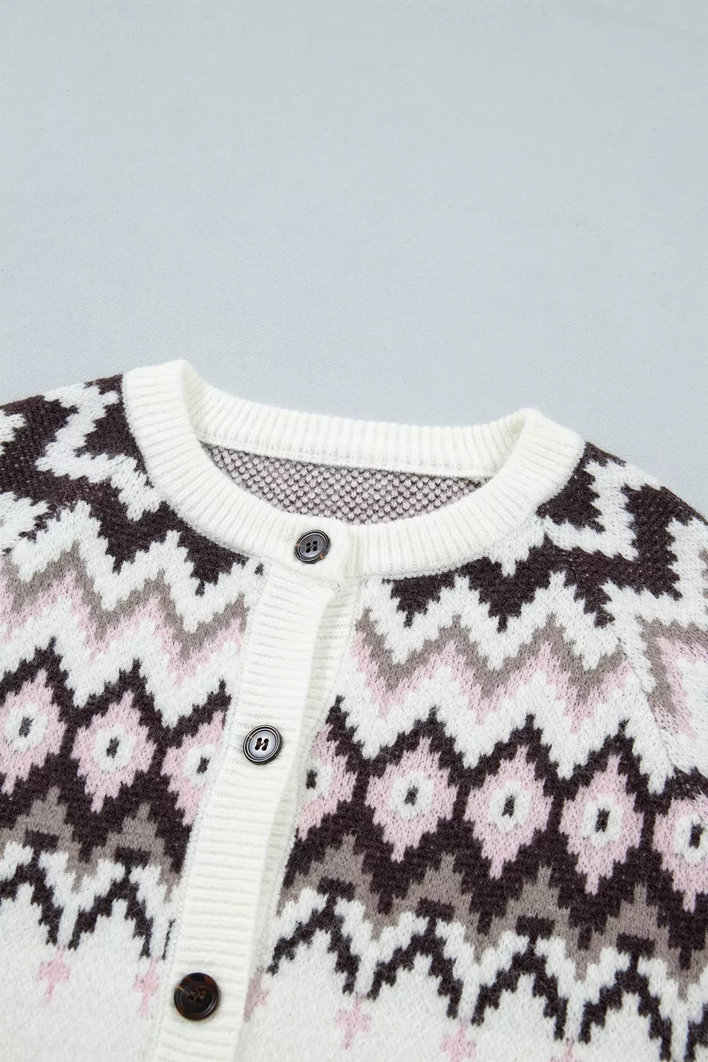 Geometric Pattern Brushed Knit Button Cardigan - Lilixa.store