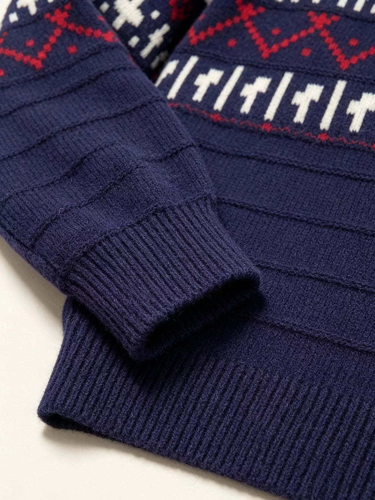 Vintage-Inspired Fair Isle Patterned Polo Sweater, view 22