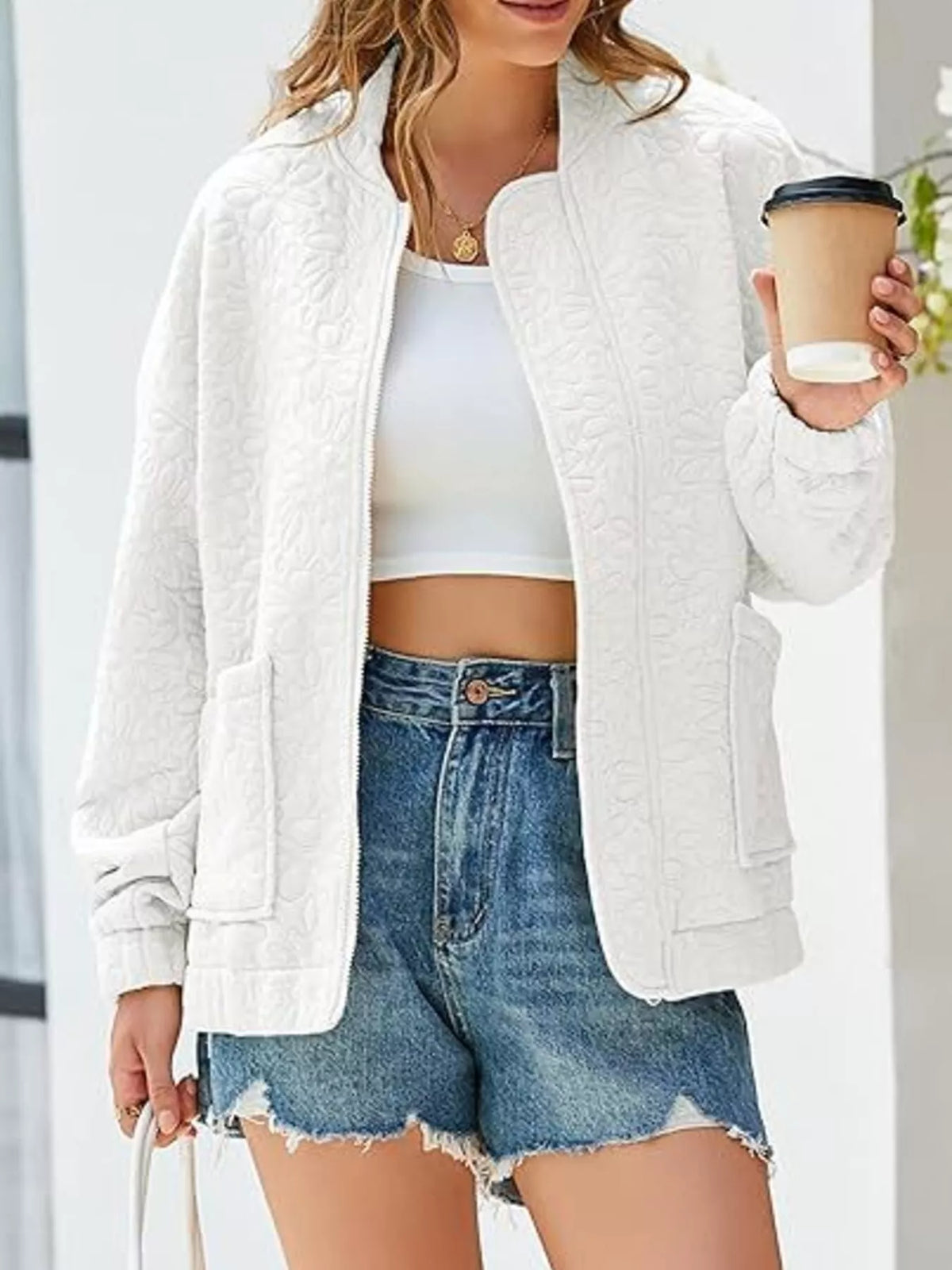 Floral Quilted Zip Up Jacket, view 8