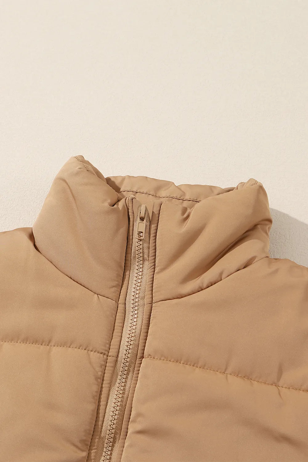 Zip Up Vest Coat with Pockets in Tan, view 9