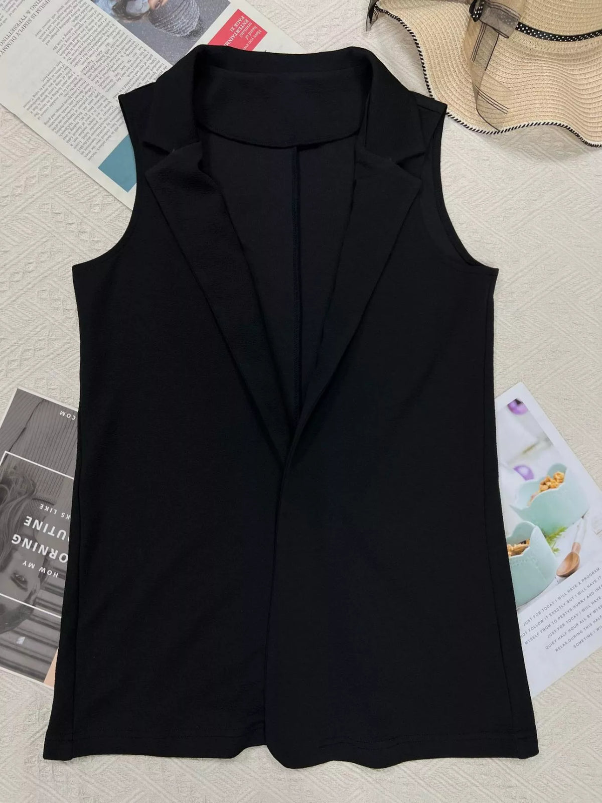 Sleeveless Notch Collar Longline Vest Coat - Lilixa.store