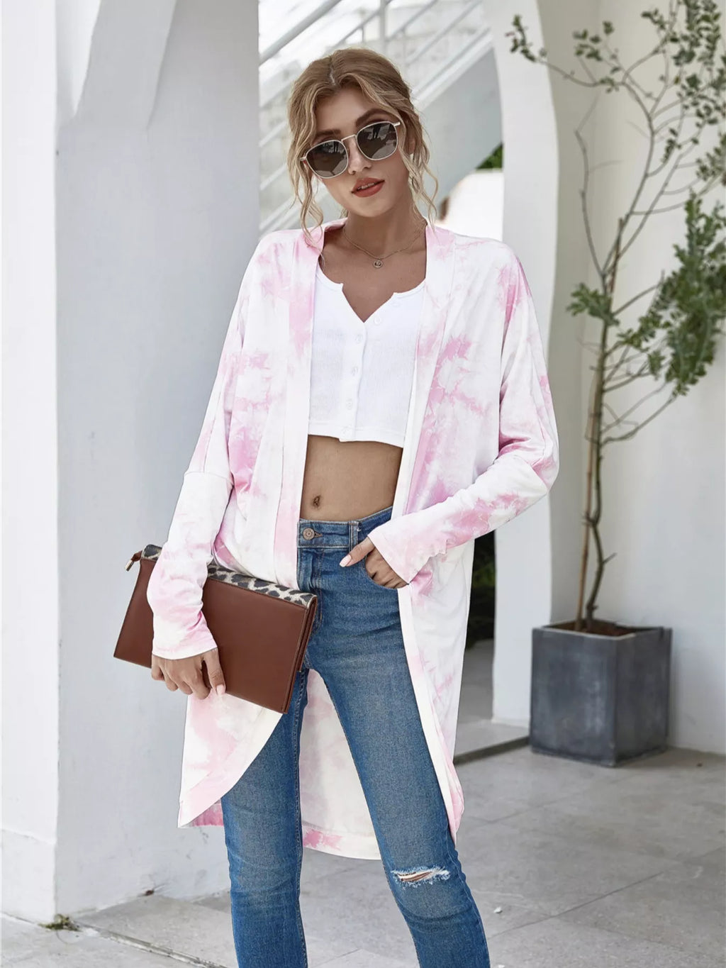Tie-Dye Oversized Open Front Cardigan - Lilixa.store