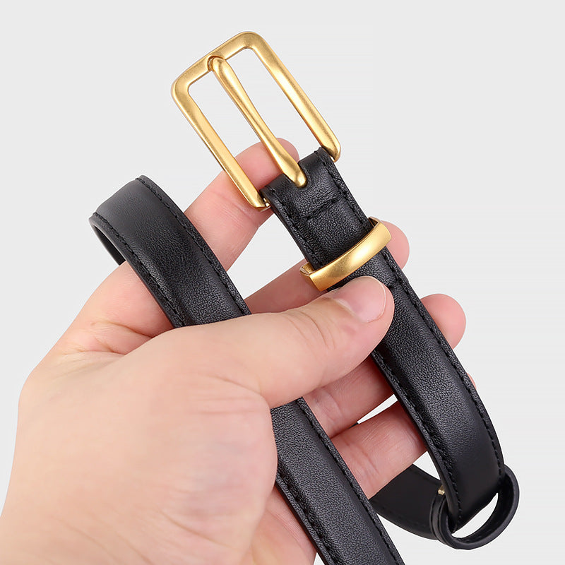 Leather Skinny Belt with Golden Buckle - Lilixa.store