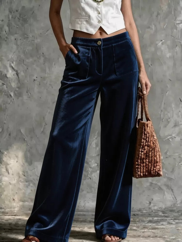 Full Size Velvet Wide-Leg Pants Plus Size