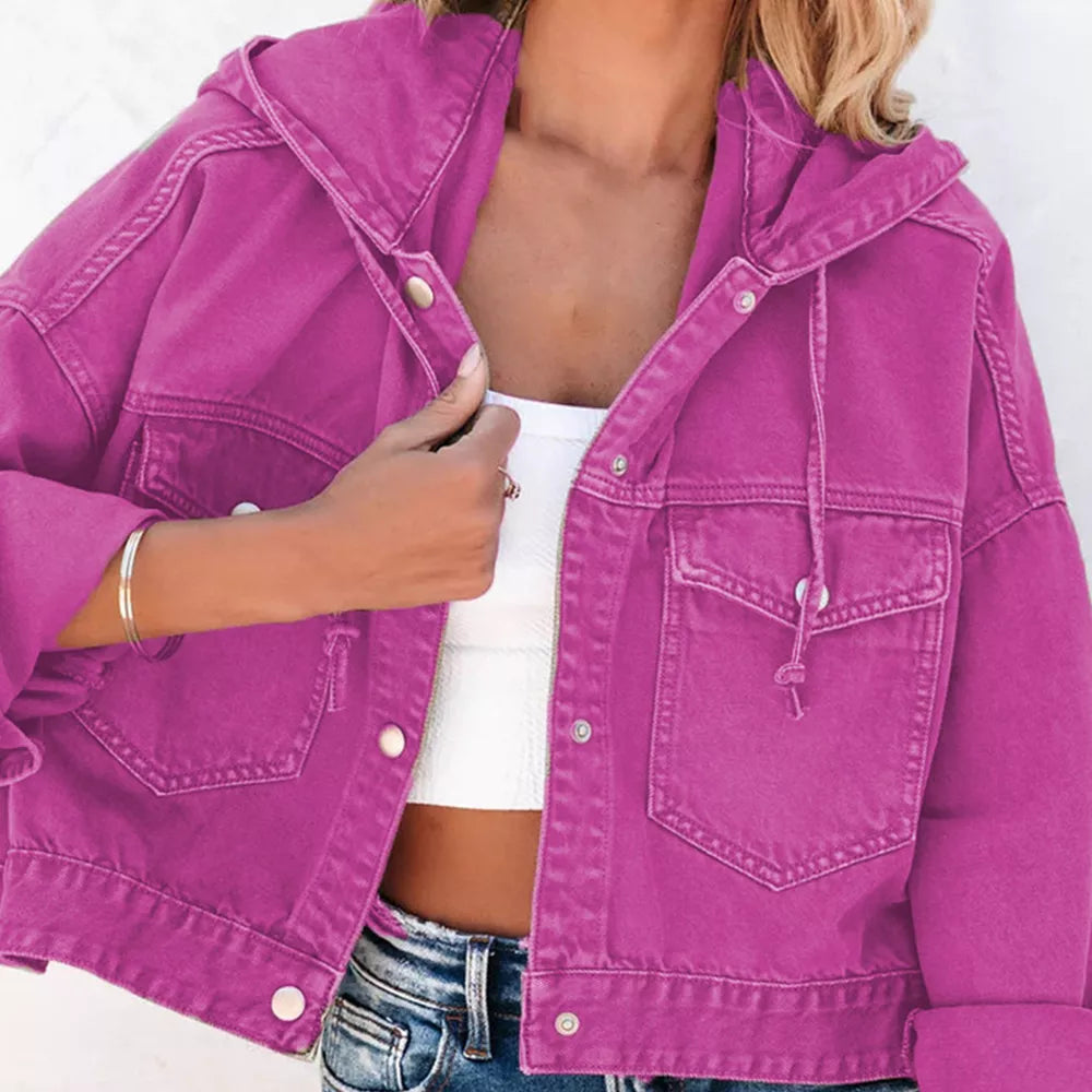 Hooded Dropped Shoulder Denim Jacket - Lilixa.store