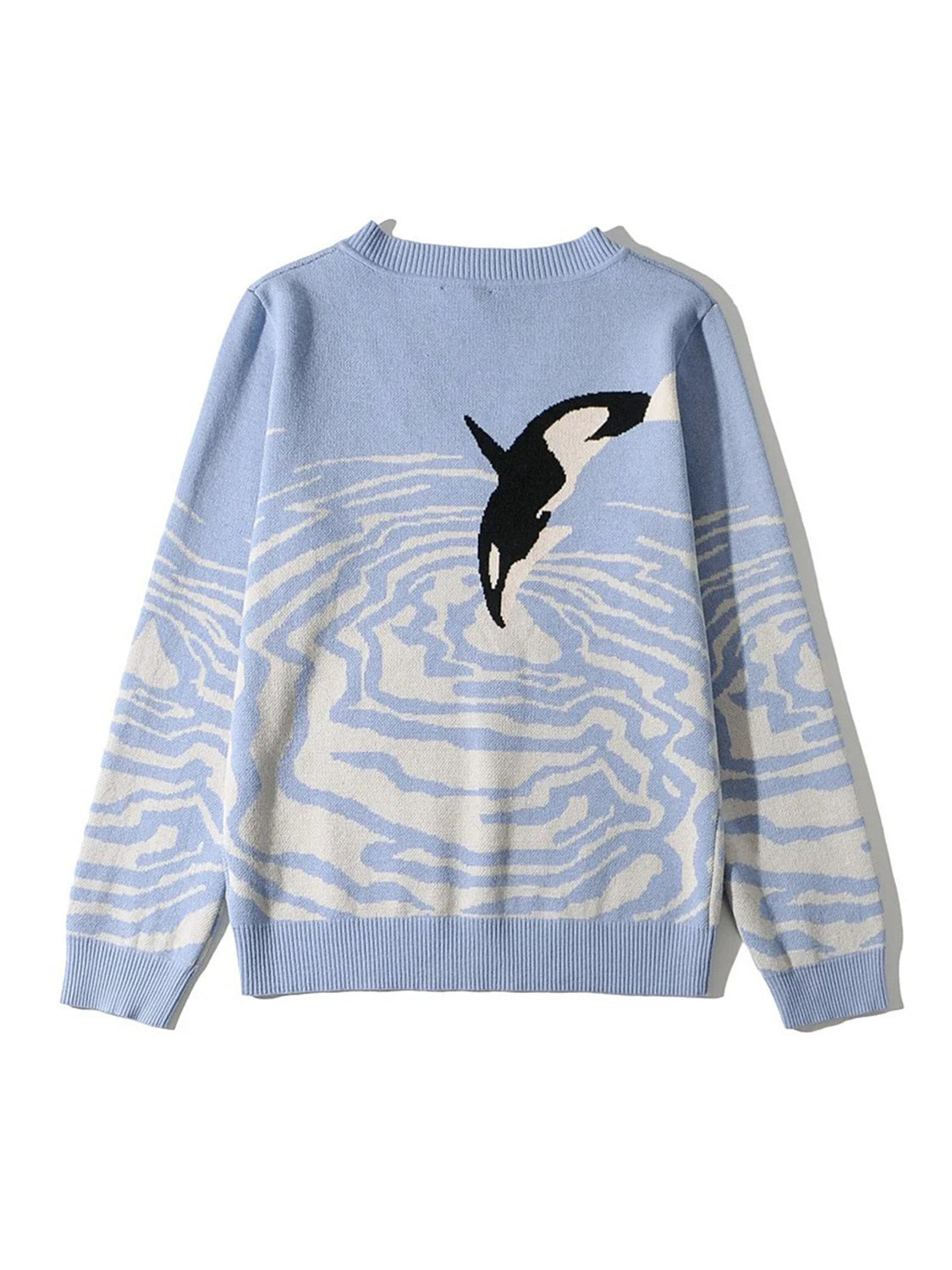 Printed V-Neck Long Sleeve Sweater in Misty Blue, view 2