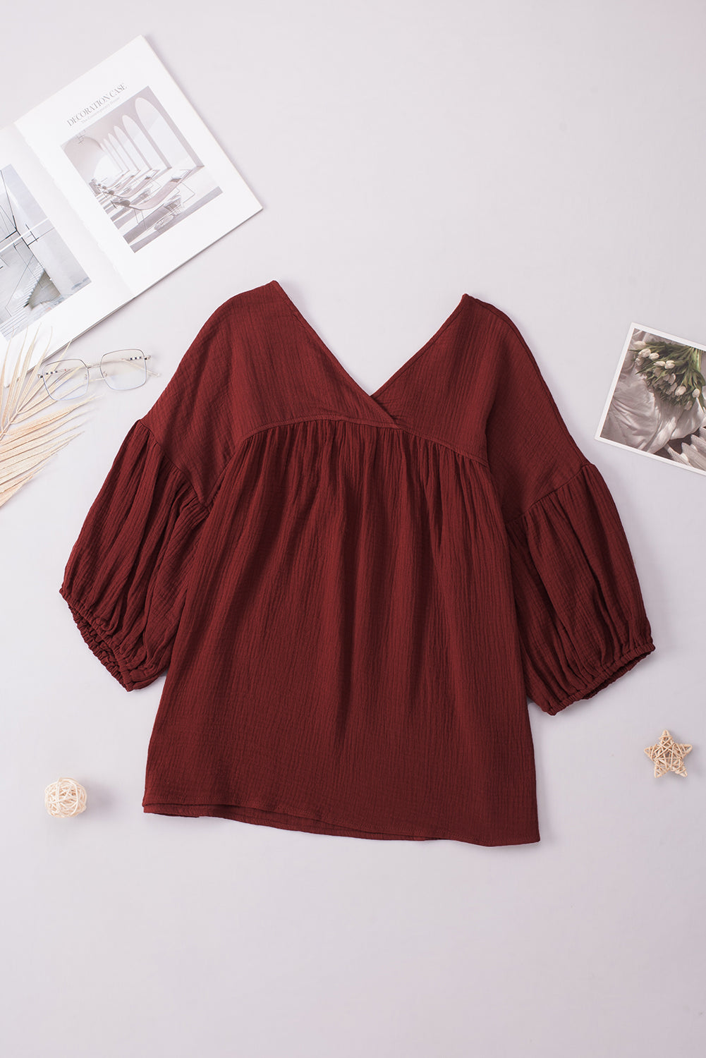 Dropped Shoulder V-Neck Blouse, view 18