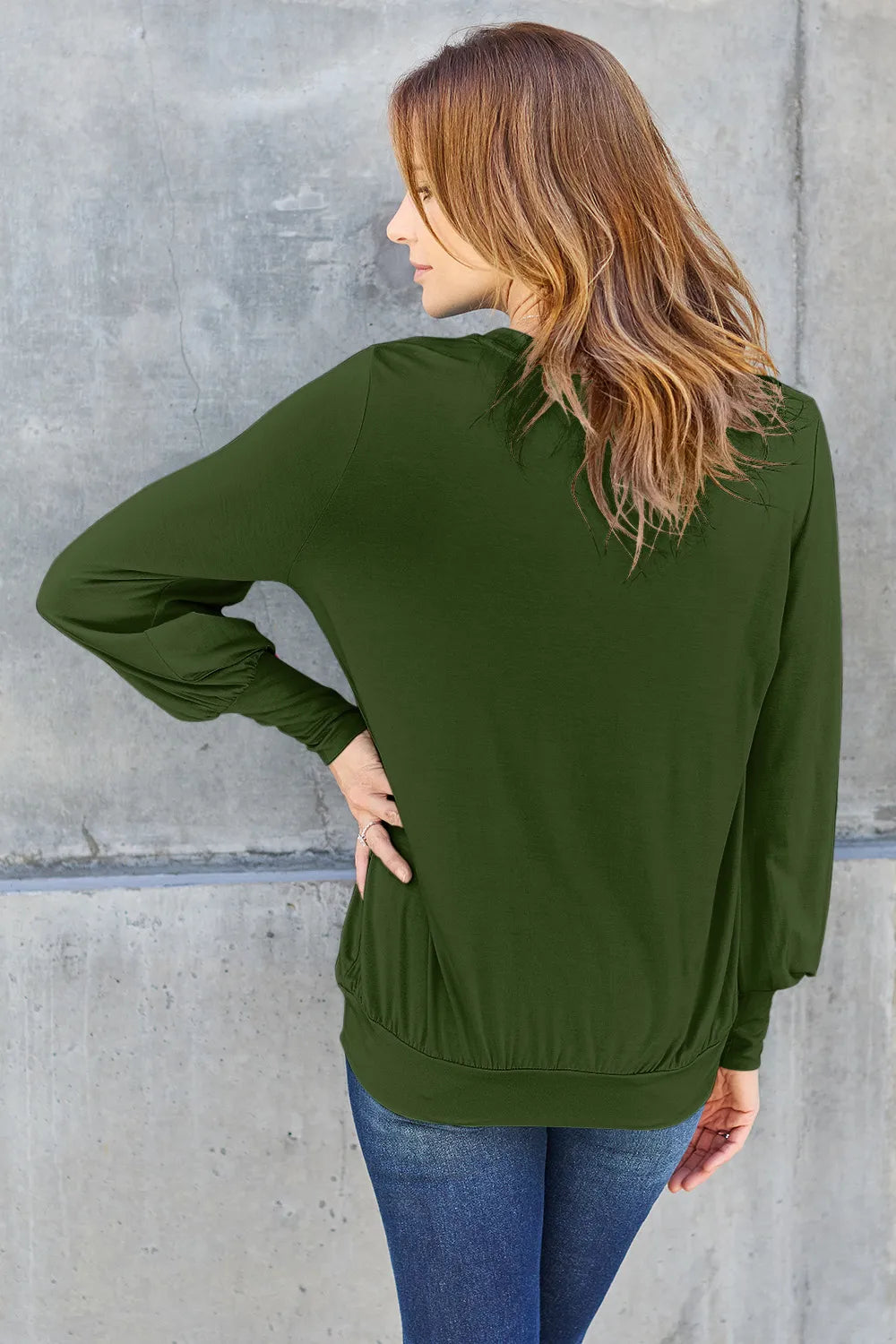 Basic Bae Full Size V-Neck Lantern Sleeve Top - Lilixa.store