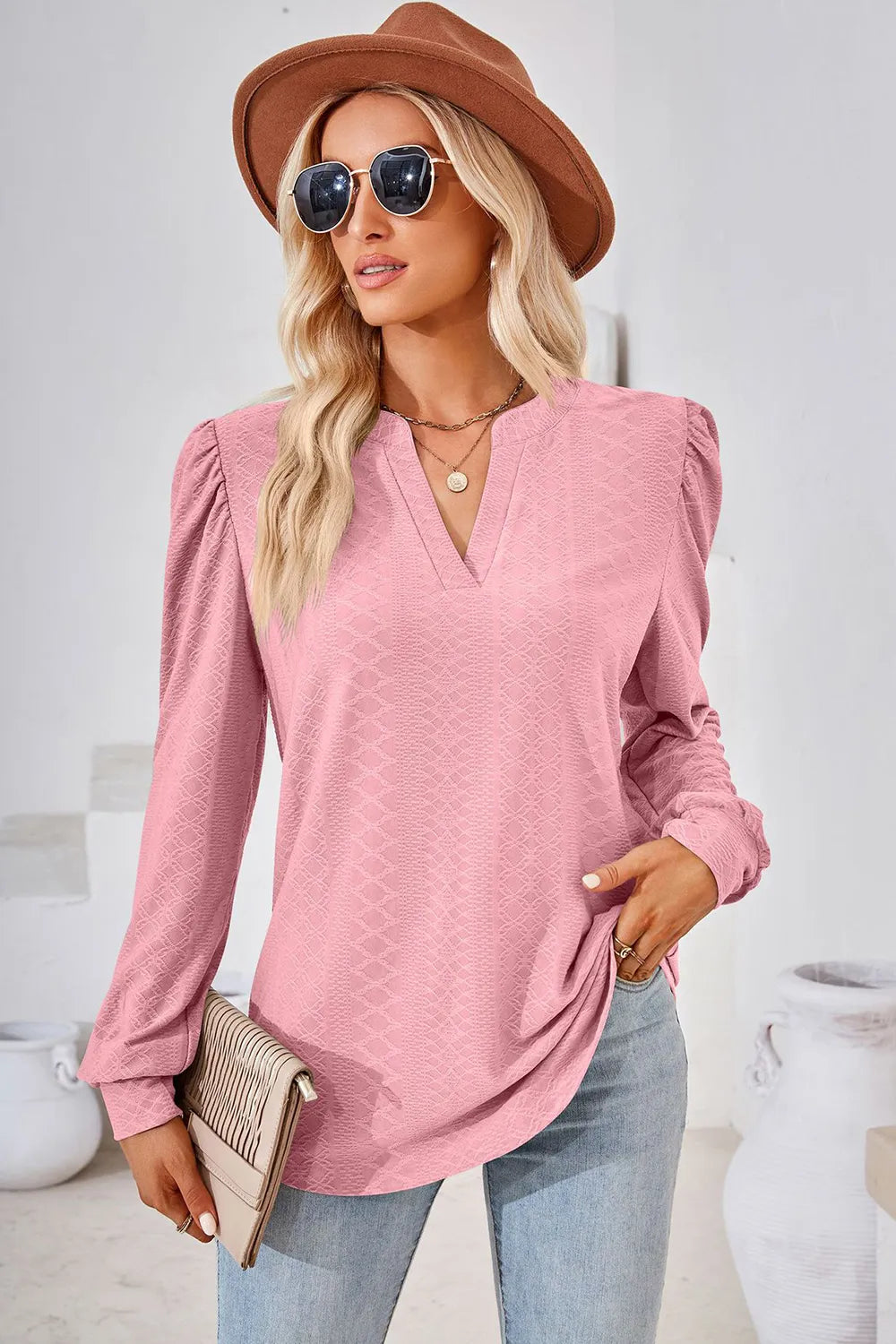 Notched Long Sleeve T-Shirt - Lilixa.store