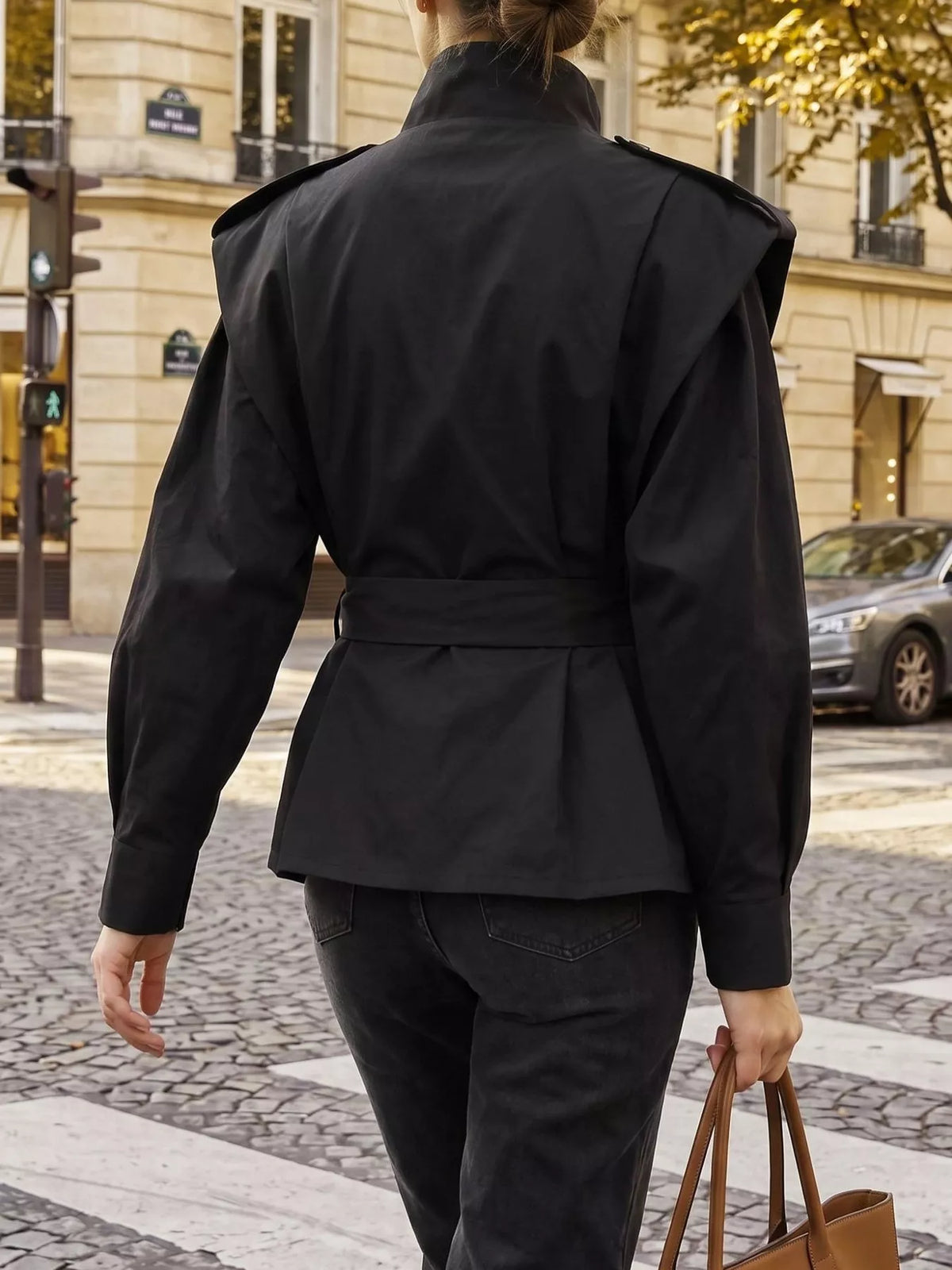 Stand-Collar Belted Outerwear - Lilixa.store