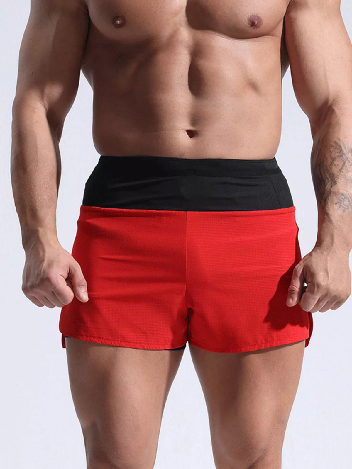 Men's Full Size Contrast Active Shorts Plus Size in Red