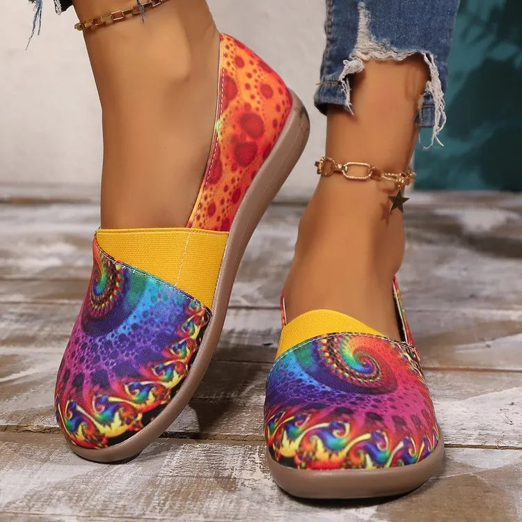 Bohemian Spiral Print Multicolor Slip-Ons, view 2