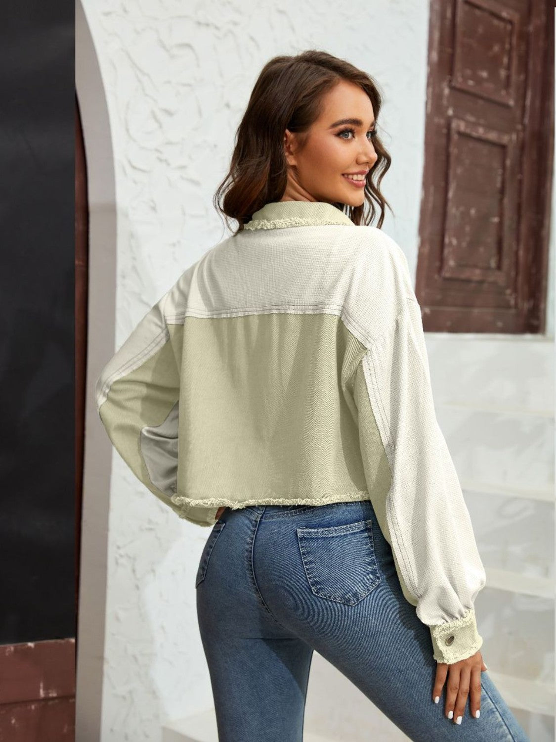 Color Block Crop Jacket with Pockets, view 9