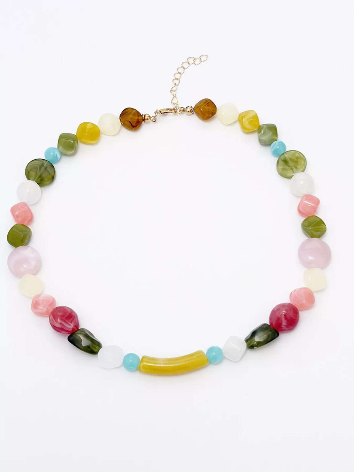 Colorful Beaded Choker Necklace in Pastel Yellow, view 7