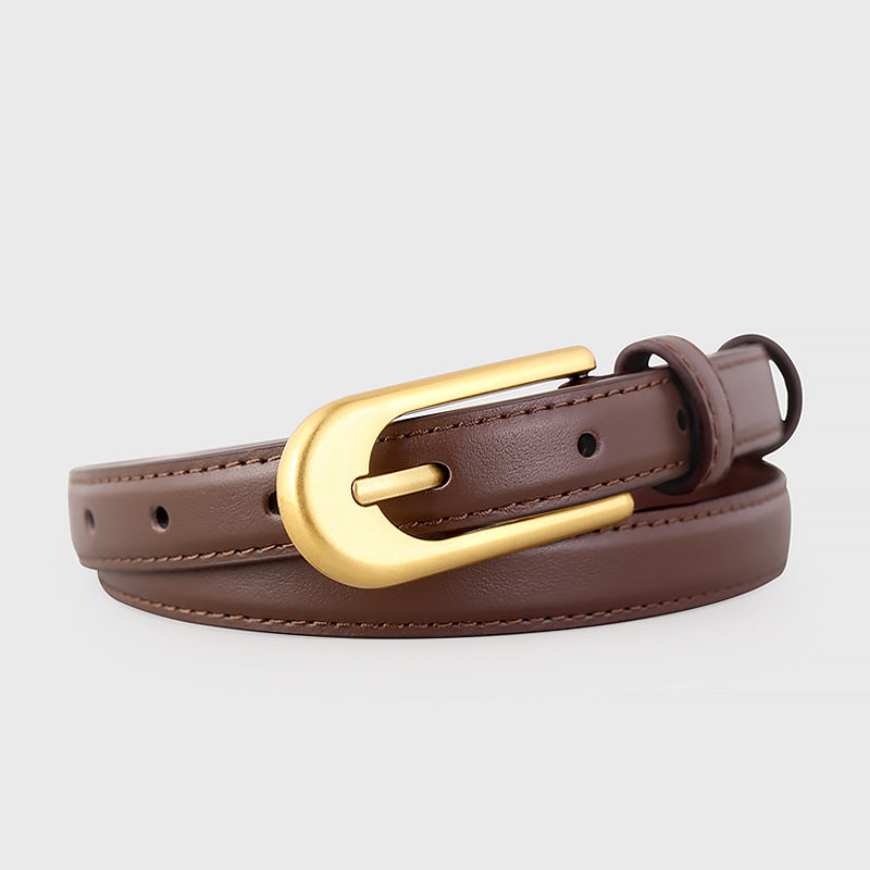 Gold Buckle Skinny Leather Belt - Lilixa.store