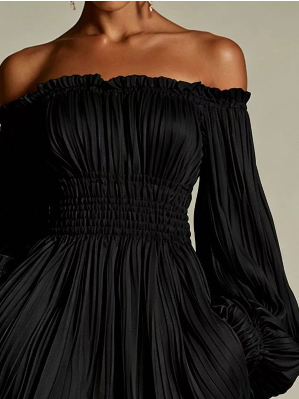 Off-Shoulder Pleated Mini Dress - Lilixa.store