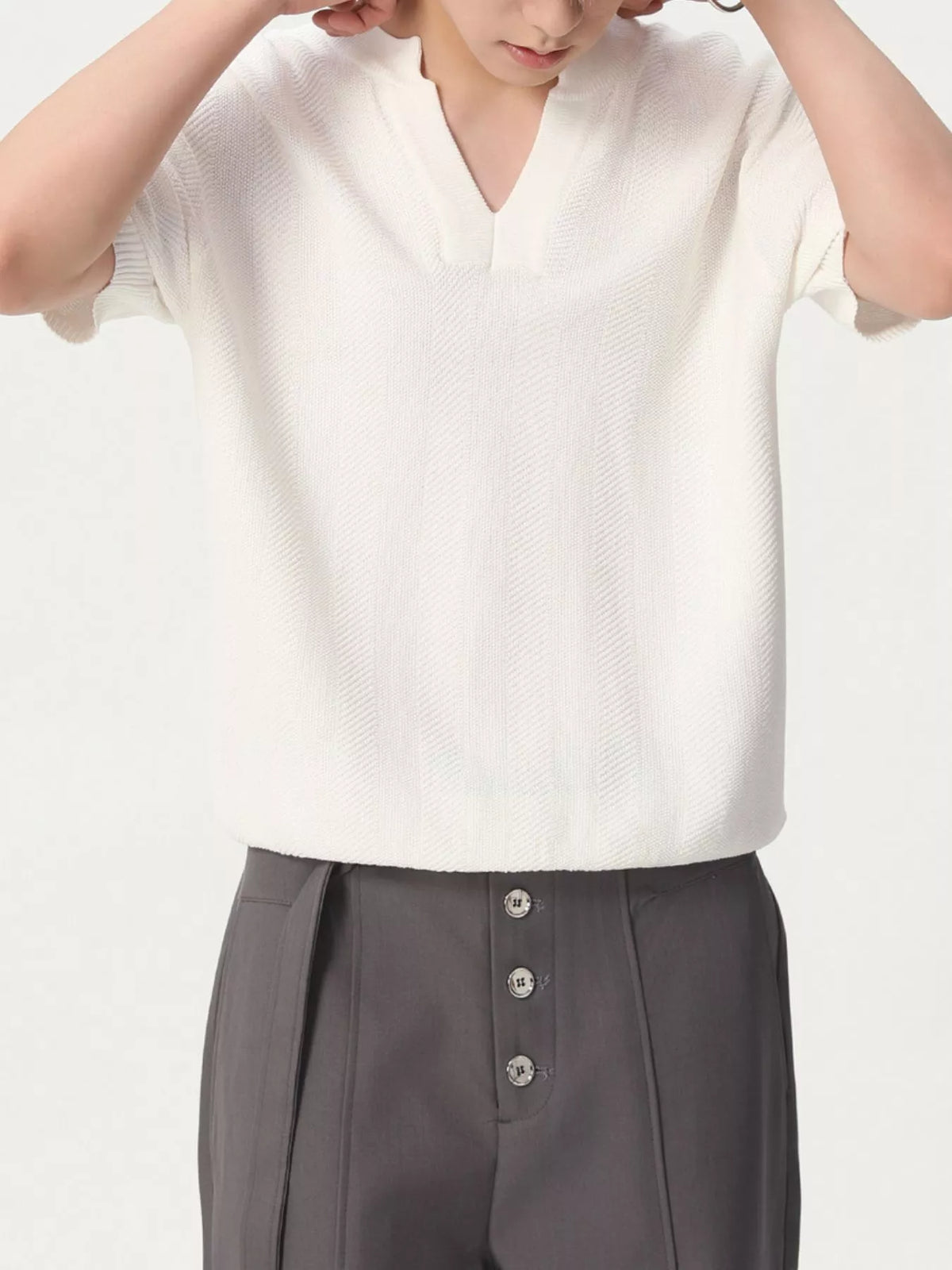 Men's Notched Short Sleeve Knit Top - Lilixa.store