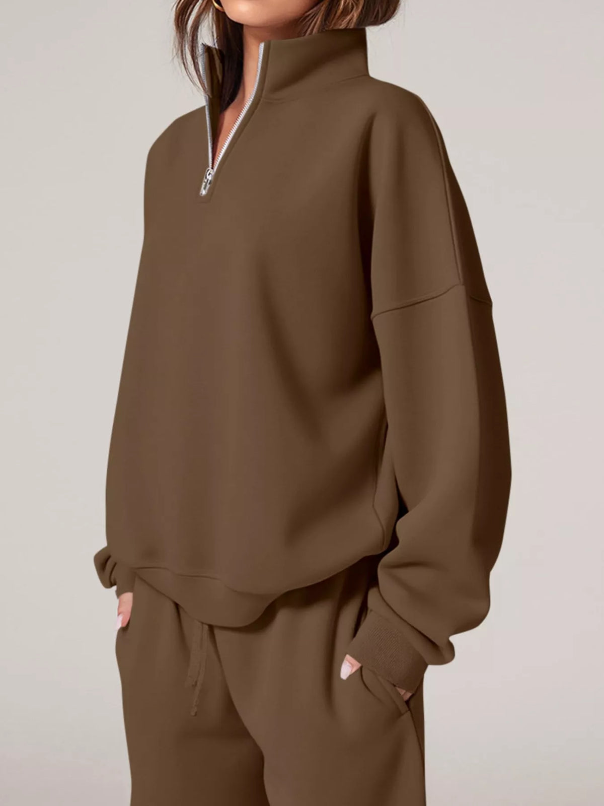 Half-Zip Sweatshirt and Wide-Leg Sweatpants Set