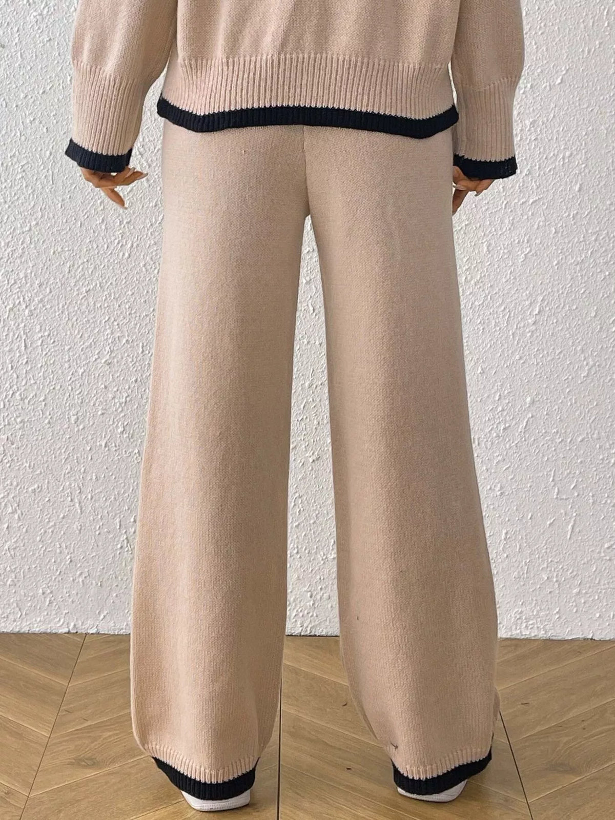 Floral Applique High-Waisted Wide-Leg Sweater Pants