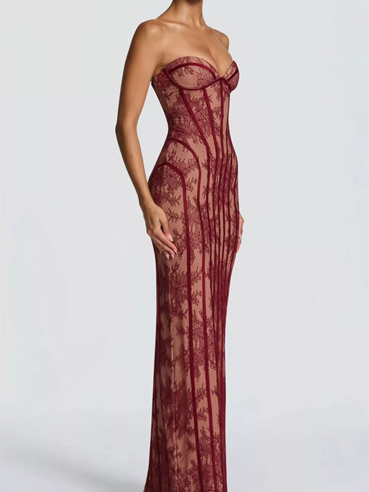 Lace Up Back Strapless Maxi Dress - Lilixa.store