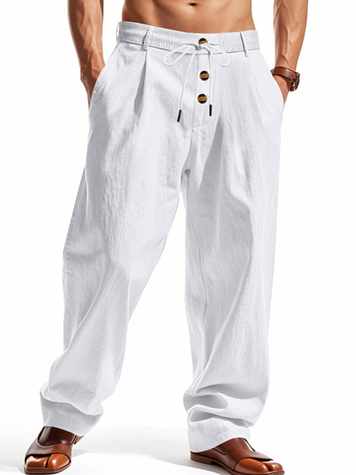 Men's Full Size Drawstring Loose Fit Pants Plus Size in White