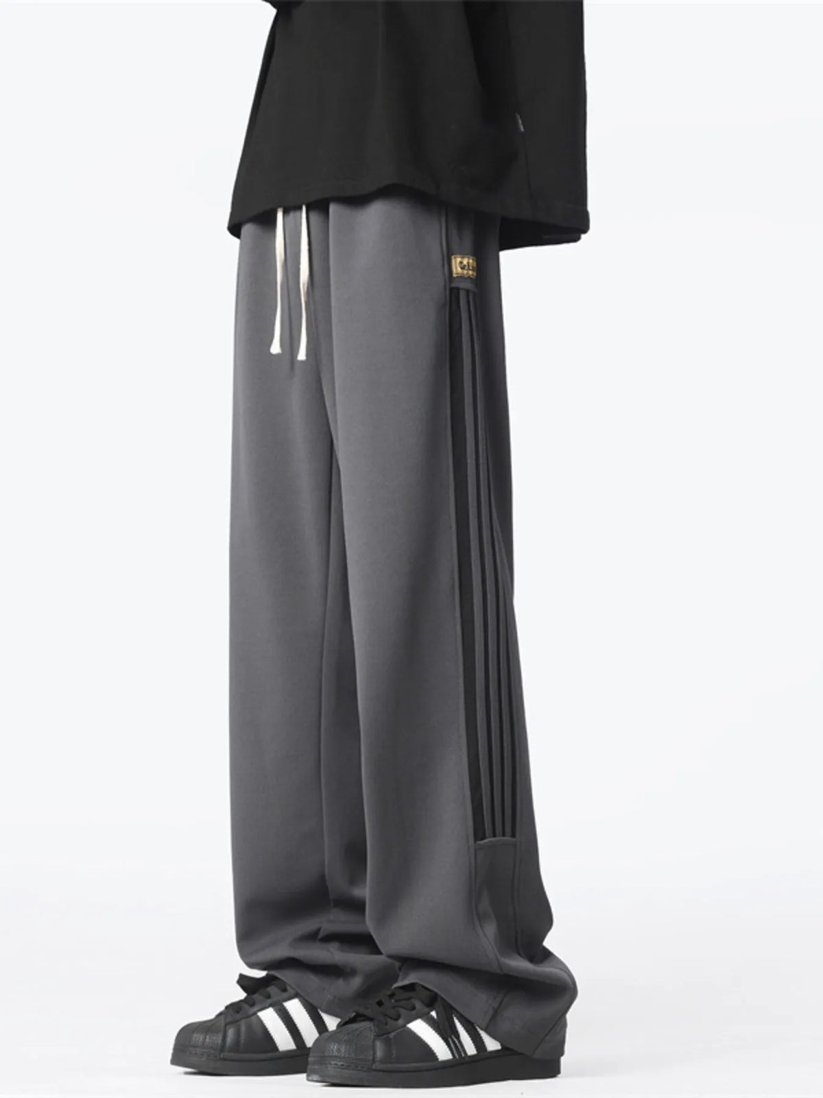 Men's Plus Size Wide Leg Drawstring Pants in Dark Gray