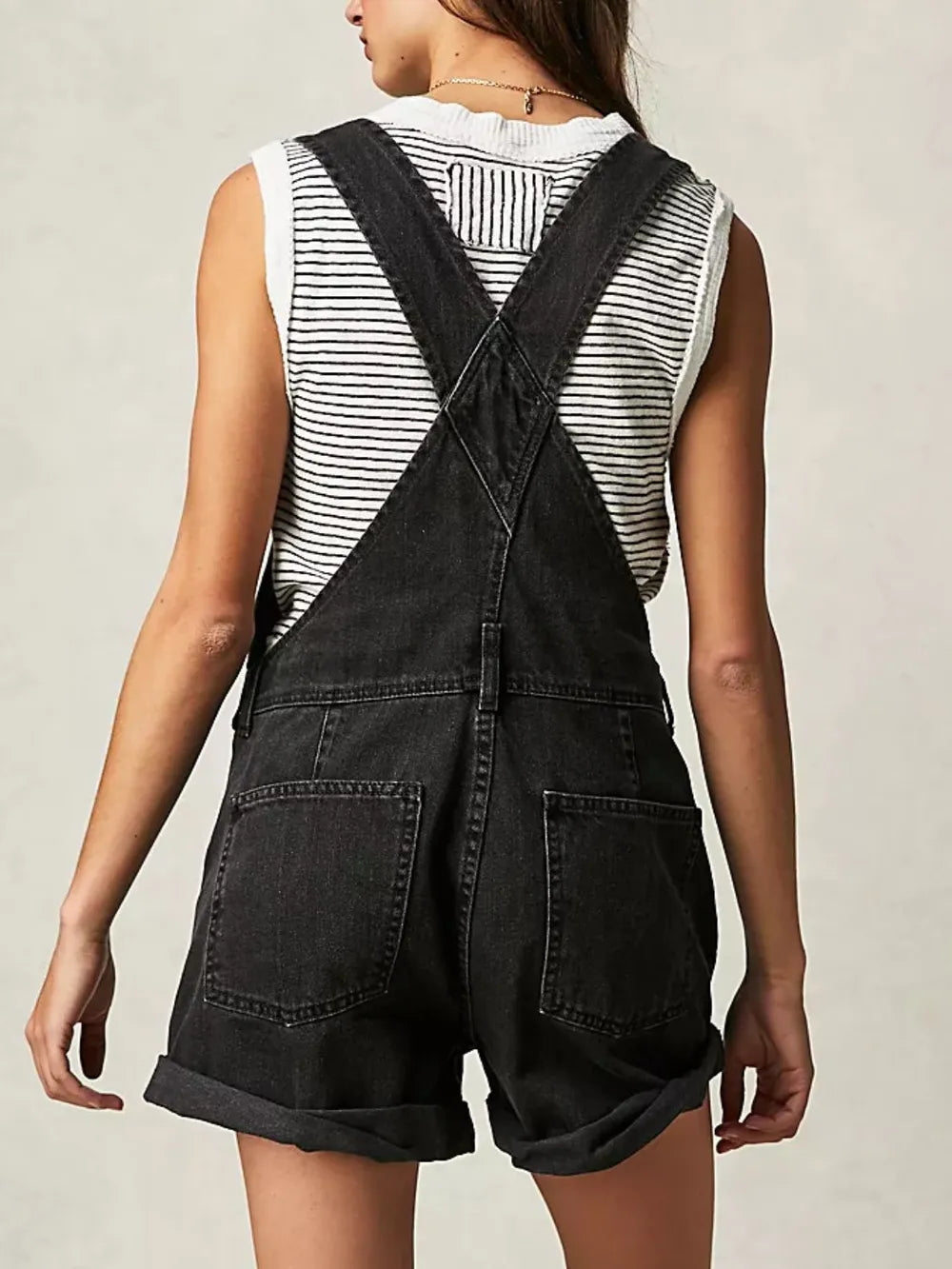 Square Neck Wide Strap Denim Overalls - Lilixa.store