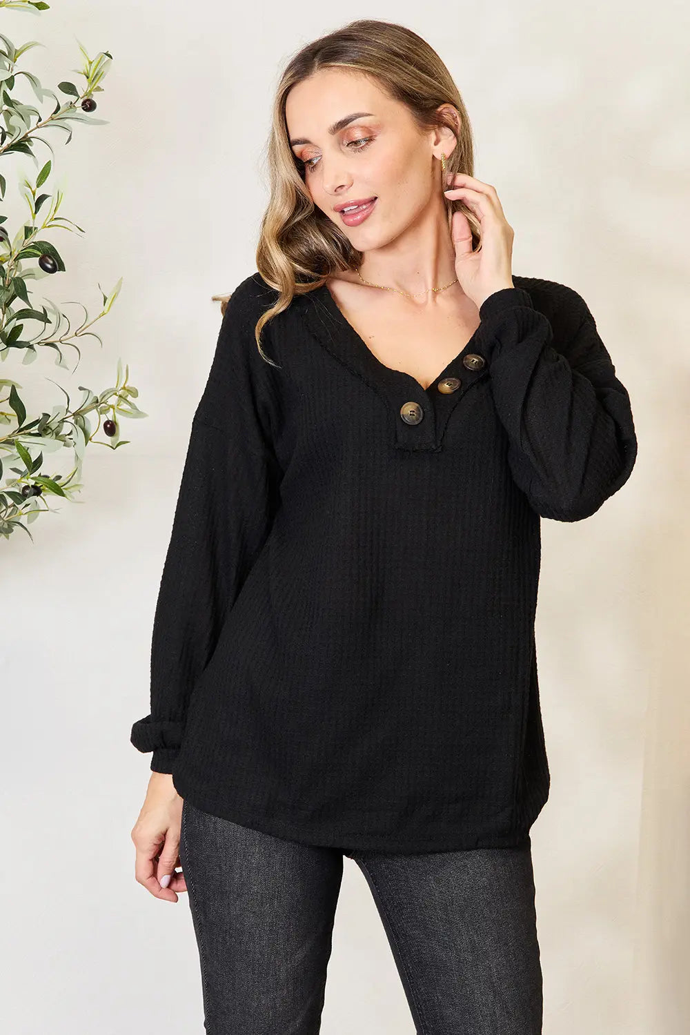 Zenana Buttoned Long Sleeve Blouse - Lilixa.store