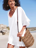 Ruffled Trim V-Neck Cover-Up Dress - Lilixa.store