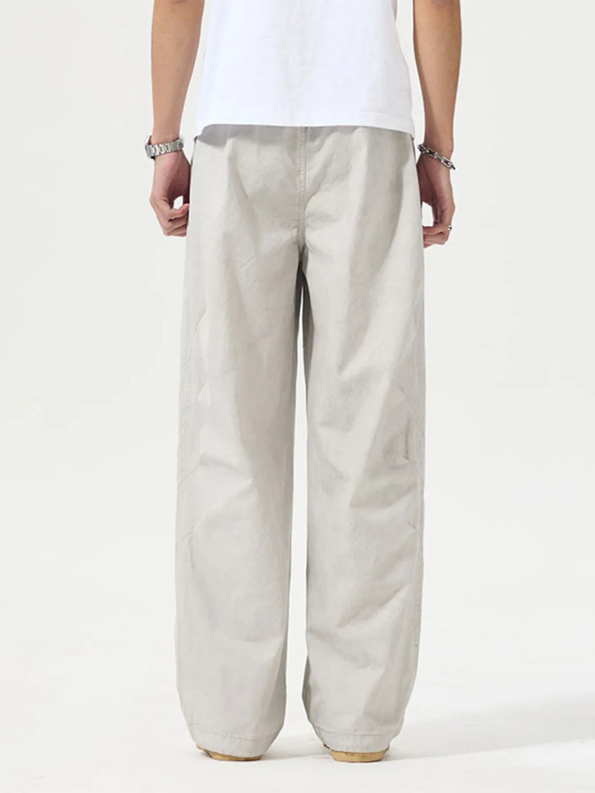 Men's Full Size Wide Leg Drawstring Pants Plus Size in Off-white, view 3