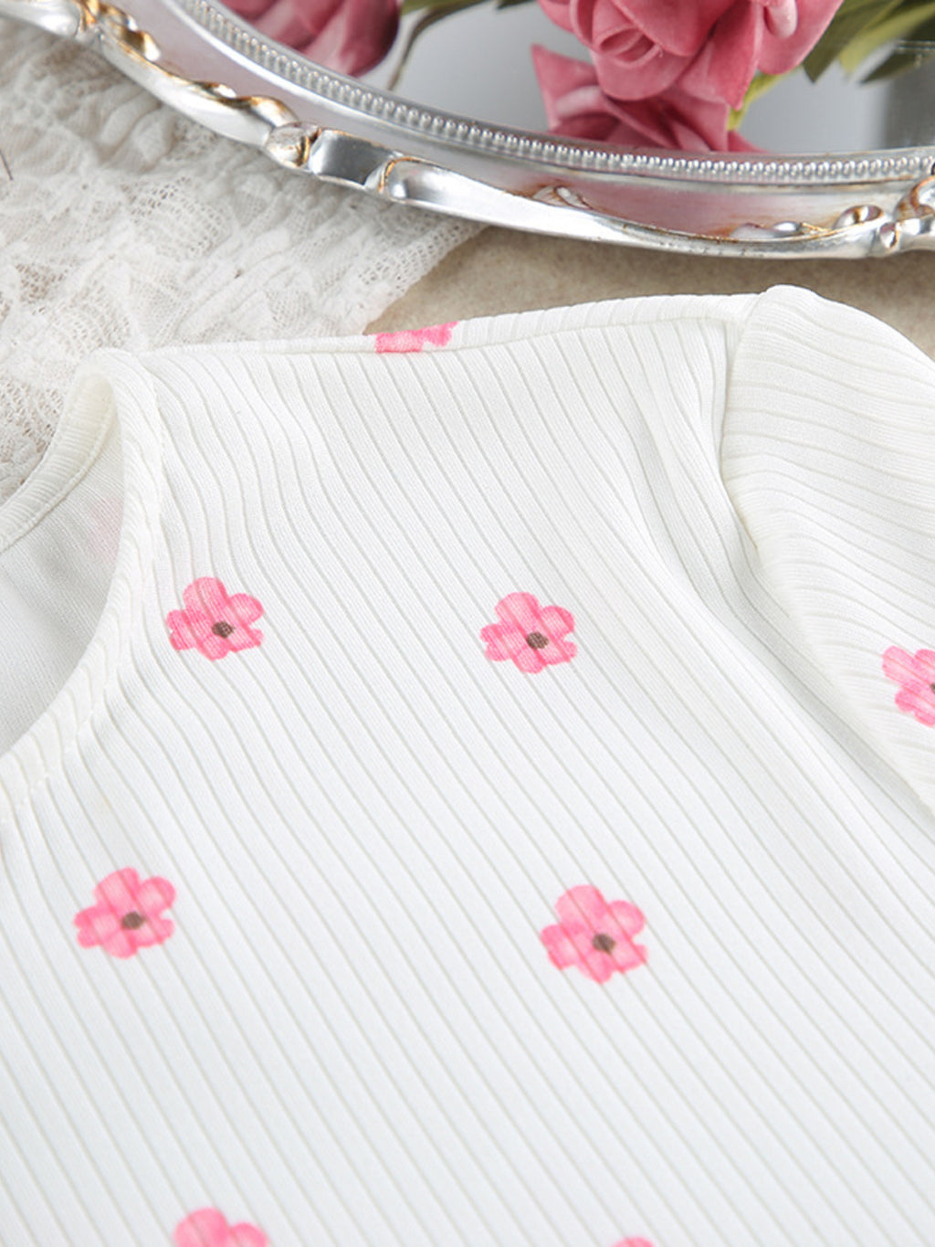 Floral Print Ribbed Knit Top and Shorts Lounge Set - Lilixa.store