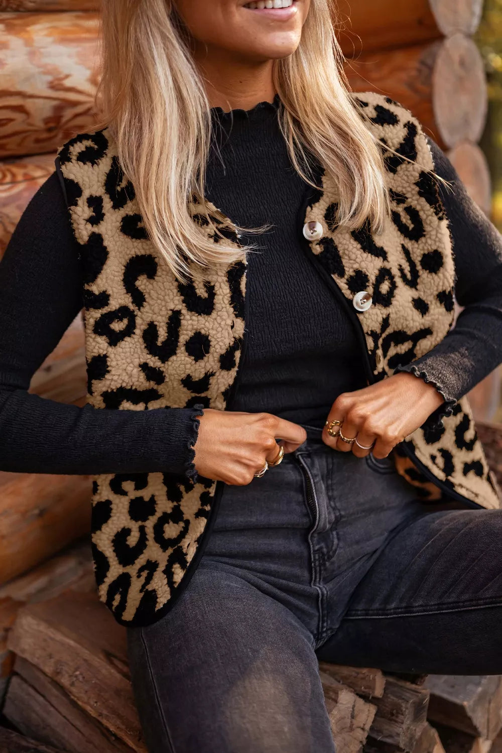 Leopard Print Sherpa Fleece Vest Coat - Lilixa.store