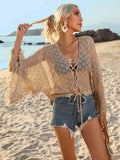 Crochet Knit Tie Front Cover-Up - Lilixa.store