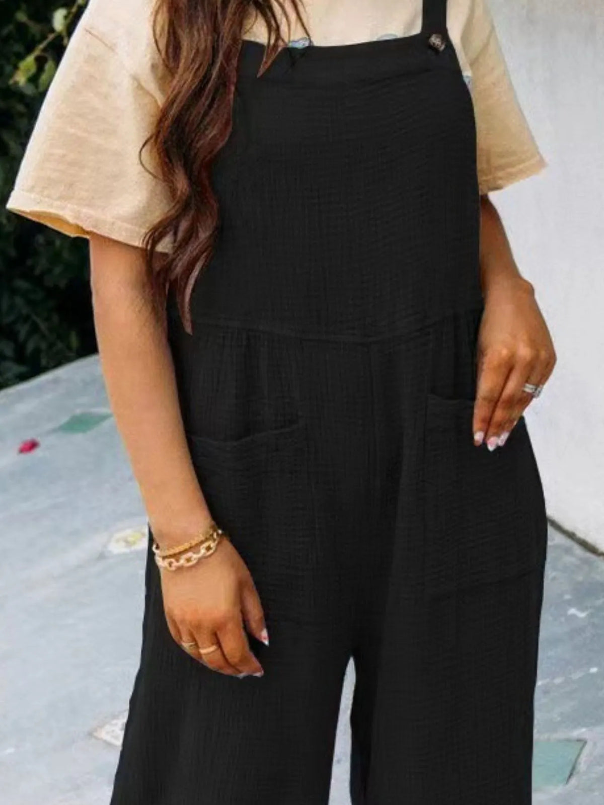 Full Size Casual Wide Leg Textured Overalls Plus Size, view 25