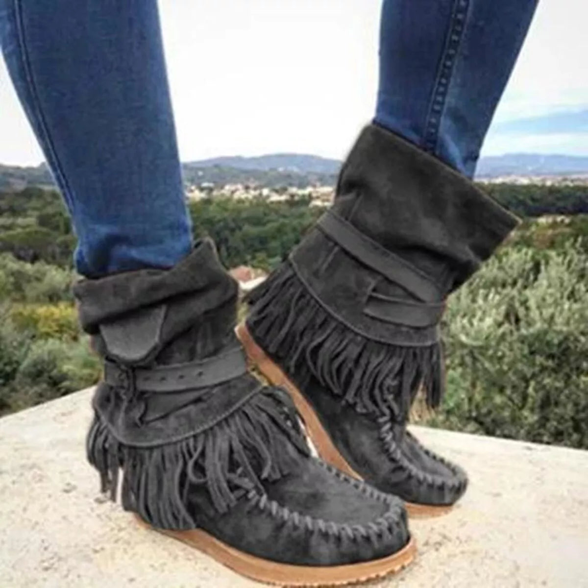 Round Toe Fringe Boots - Lilixa.store