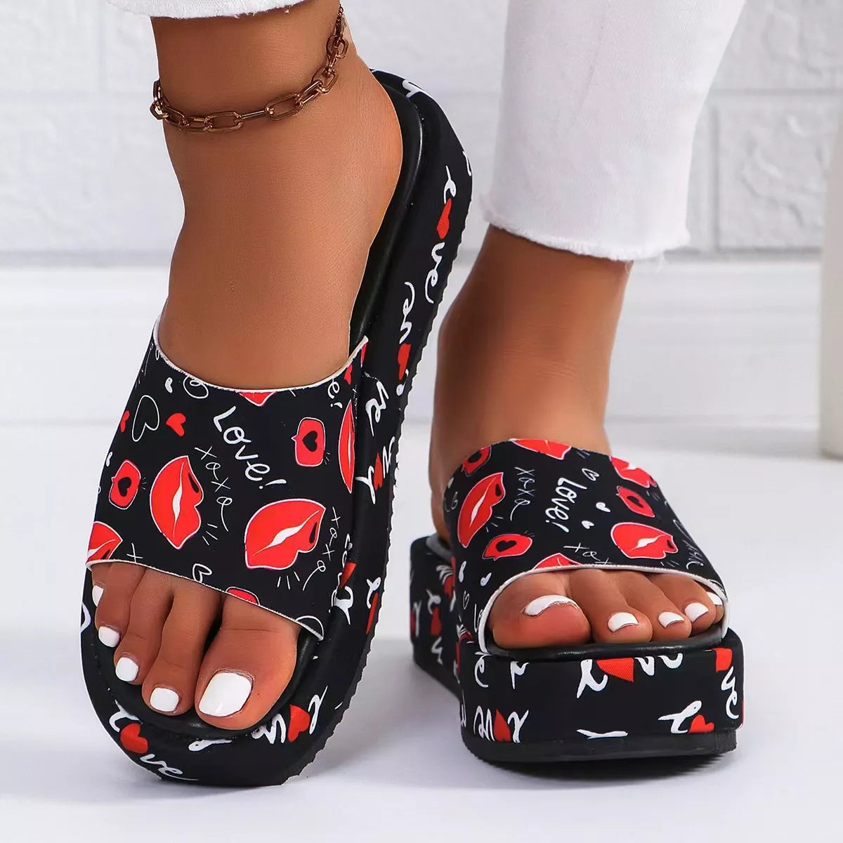 Butterfly Print Platform Sandals