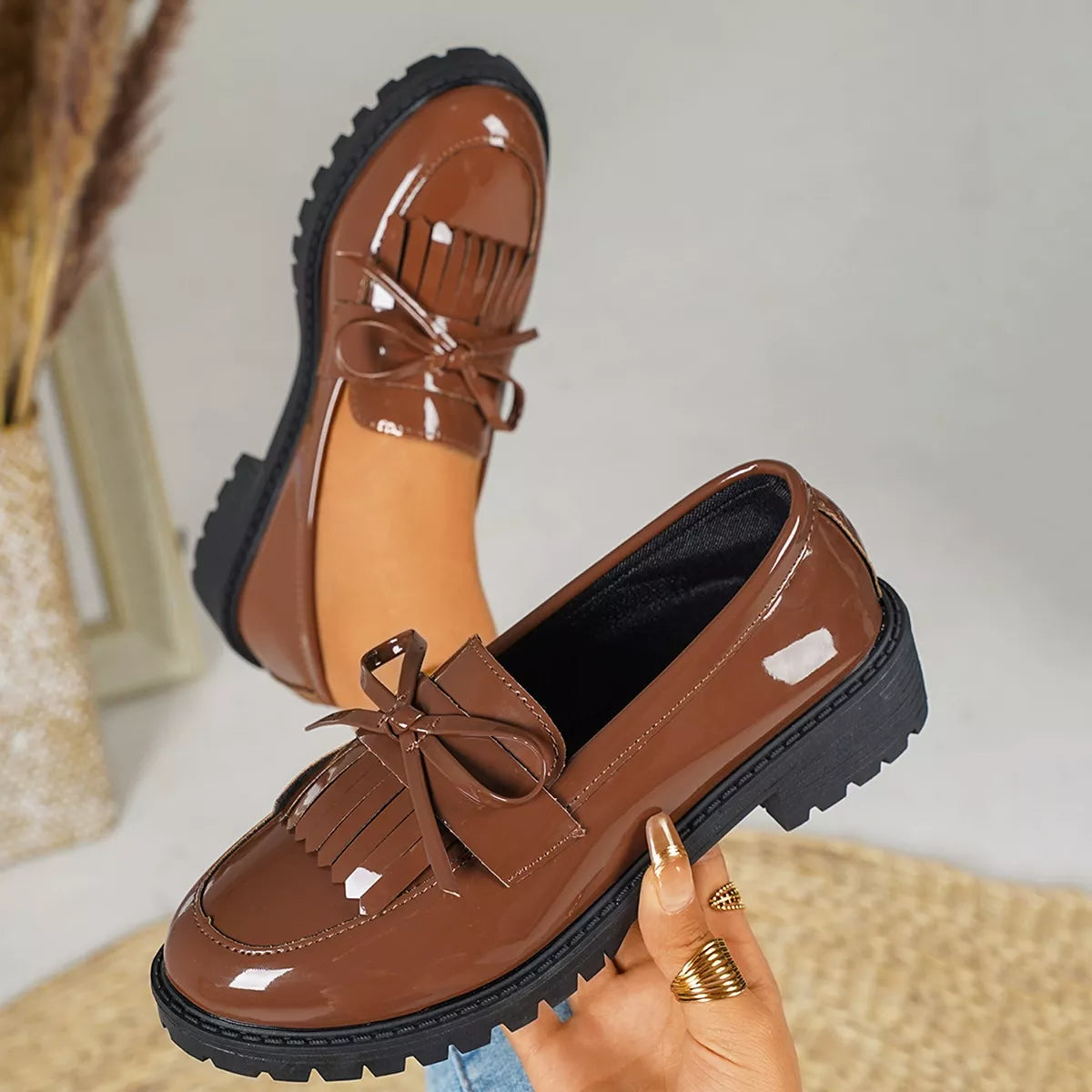 Round Toe Slip-Ons in Brown