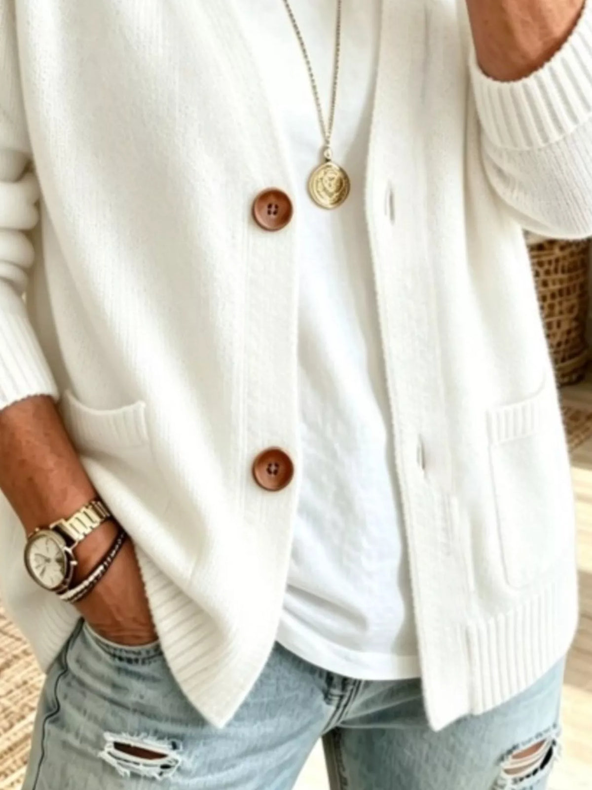 Full Size Button Up Raglan Sleeve Cardigan Plus Size