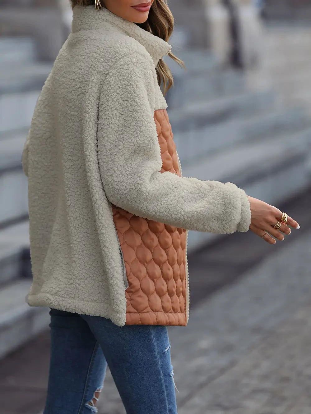 Leopard Color Block Zip-Up Jacket, view 3