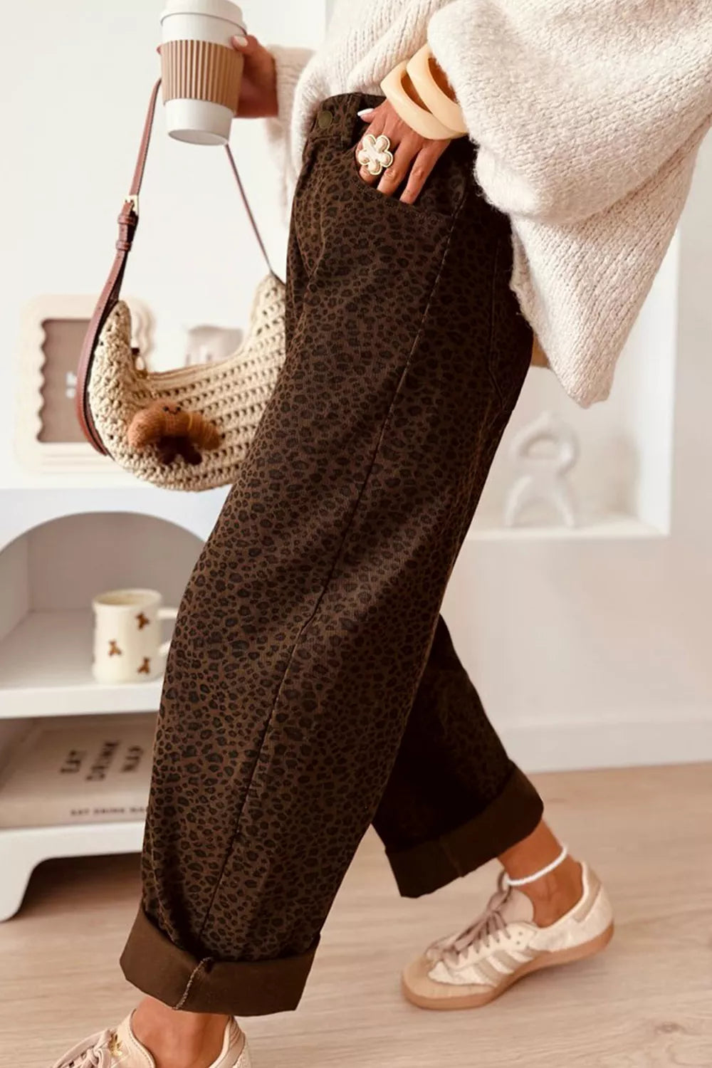 Leopard Print Wide-Leg Jeans