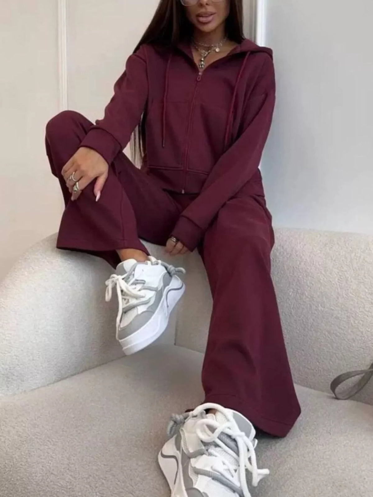 Zip-Up Hoodie and Wide-Leg Pants Set - Lilixa.store