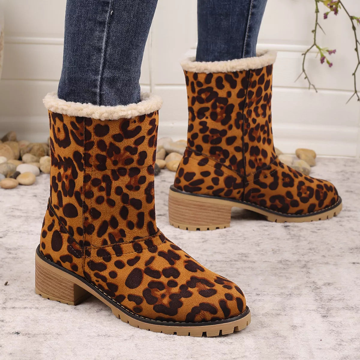 Leopard Print Plush Lined Boots - Lilixa.store