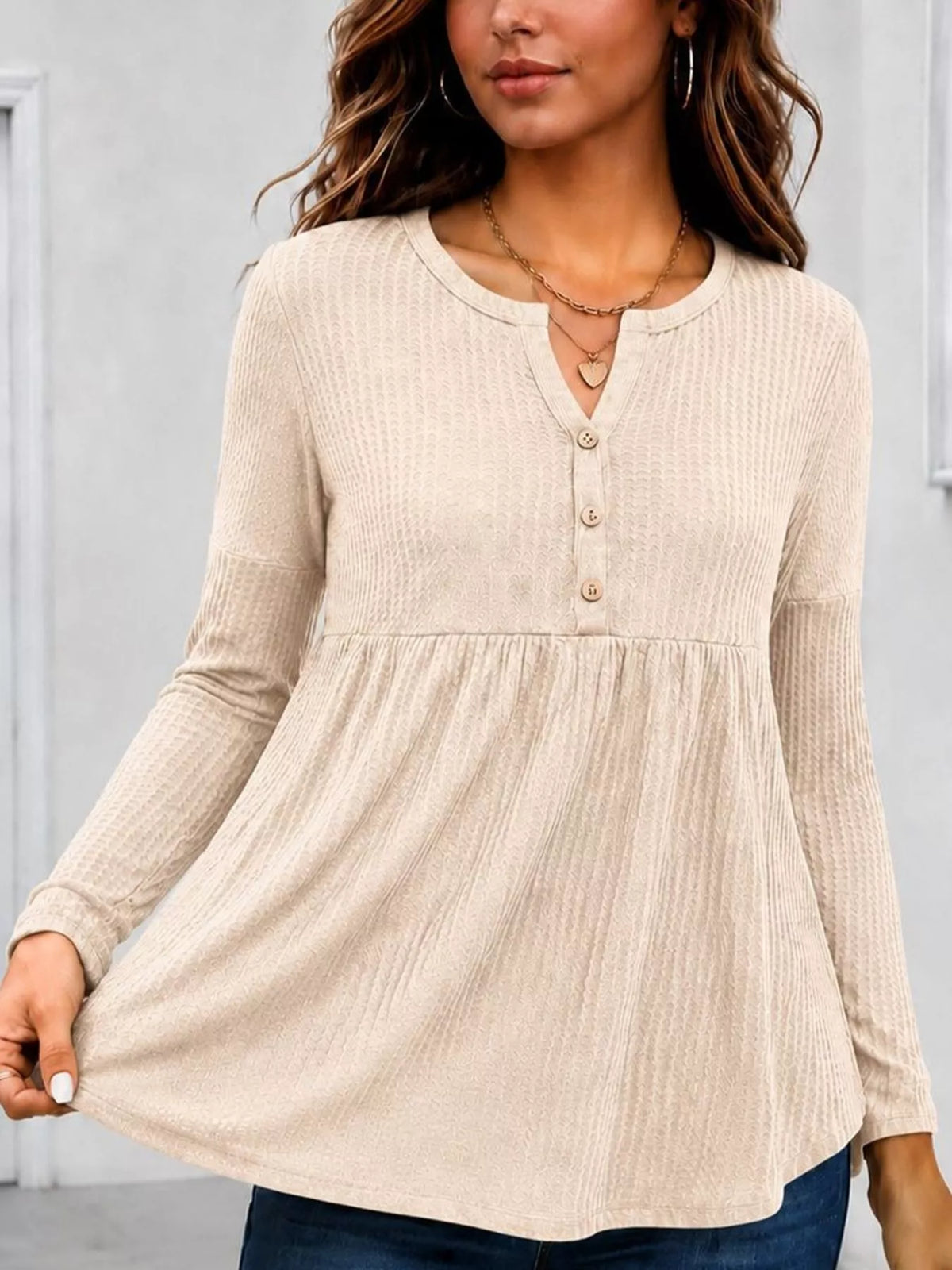 Textured Long Sleeve Peplum Top