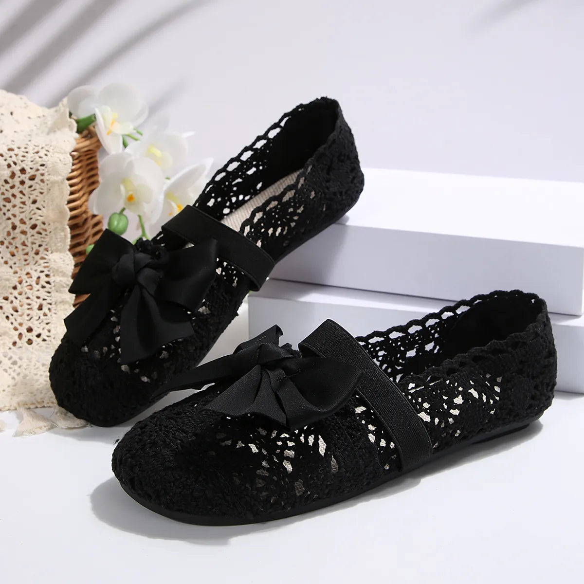 Bow Round Toe Flat Slip-Ons, view 5