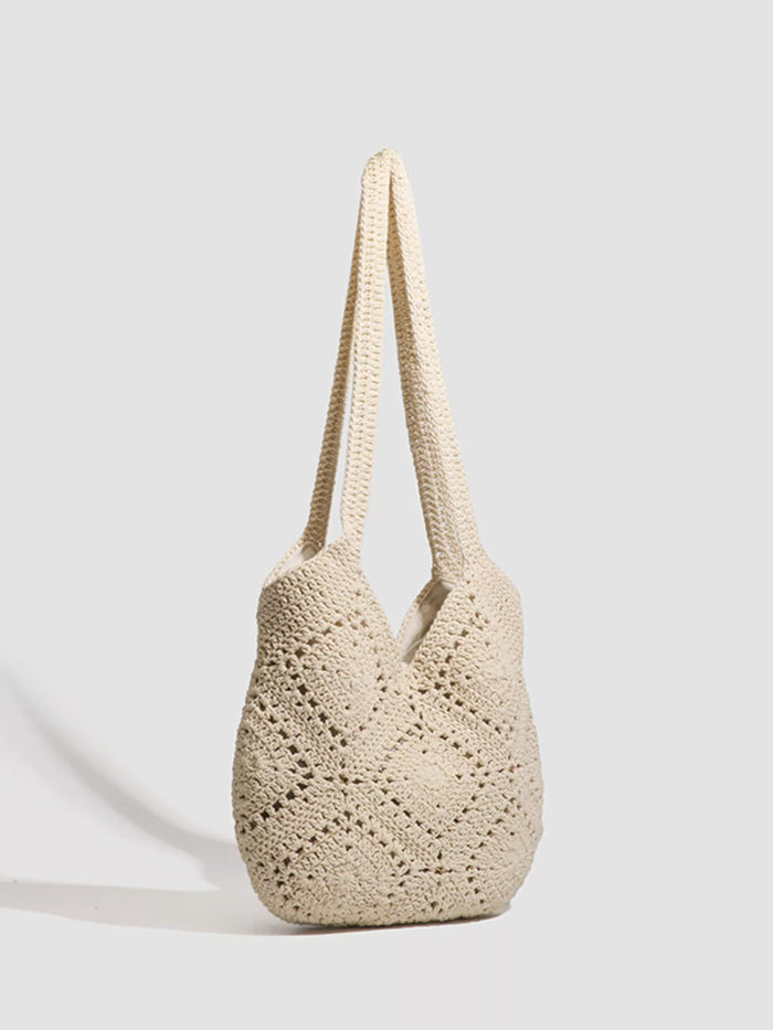 Crochet Knit Shoulder Bag in Beige