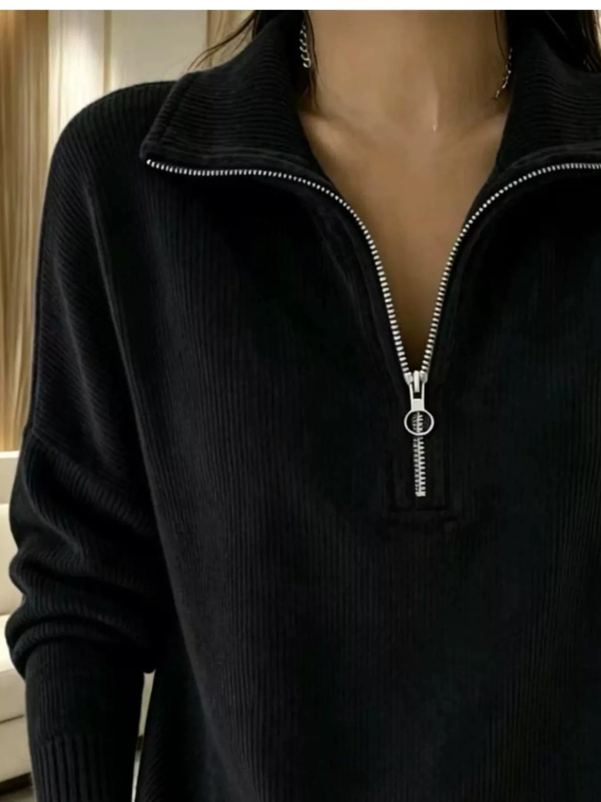 Full Size Corduroy Quarter-Zip Sweatshirt Plus Size - Lilixa.store